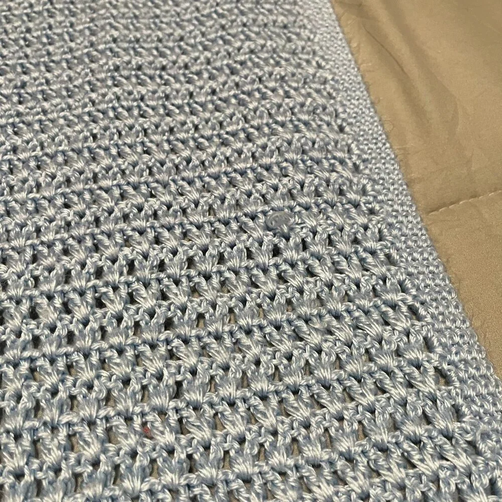 Blue Crochet Open Knit Baby Blanket Crib Security Lovey 48X32 Handmade